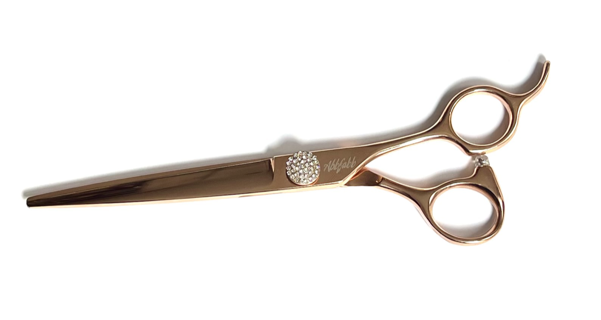 7" Straight Dog Grooming Scissor with jewelled raised tension screw by Abbfabb Grooming Scissors Ltd 