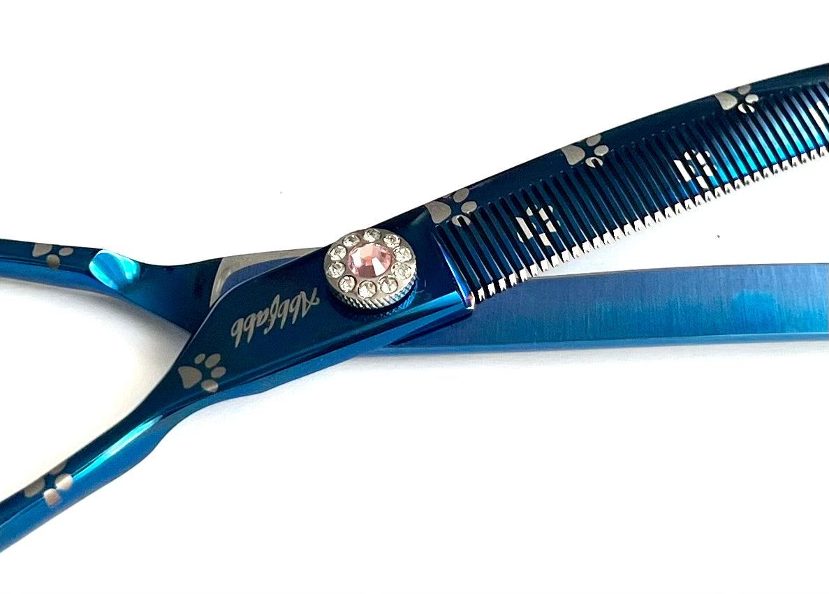 Abbfabb Grooming Scissors Ltd Paw Print 7" 66 Teeth Reversible Curved Blending Scissor