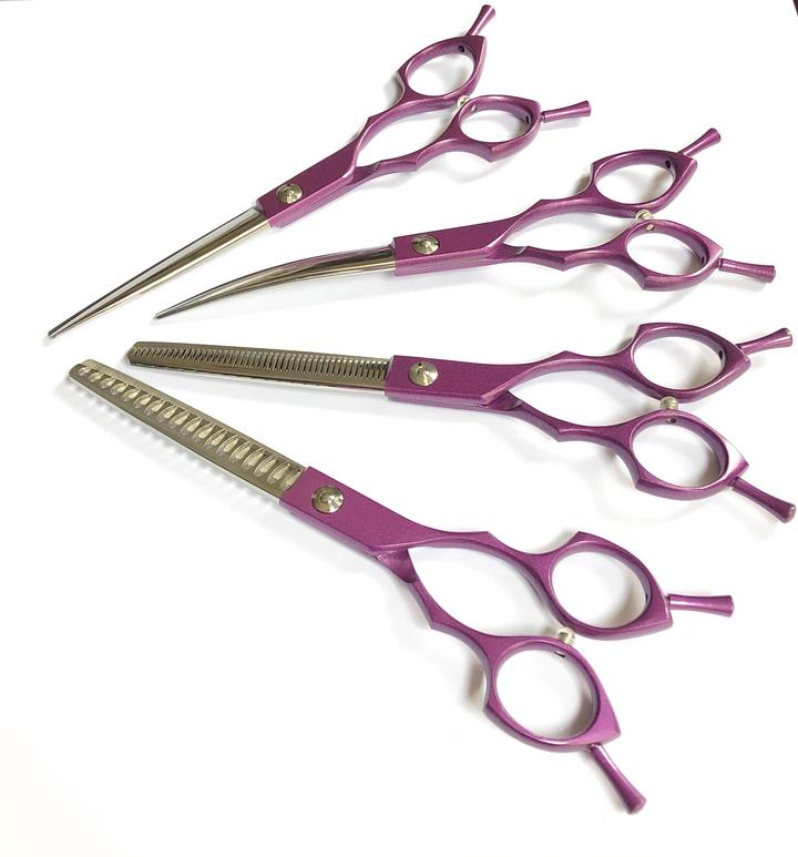 6.5" Four Piece Reversible Dog Grooming Scissor Set in purple by Abbfabb Grooming Scissors Ltd 
