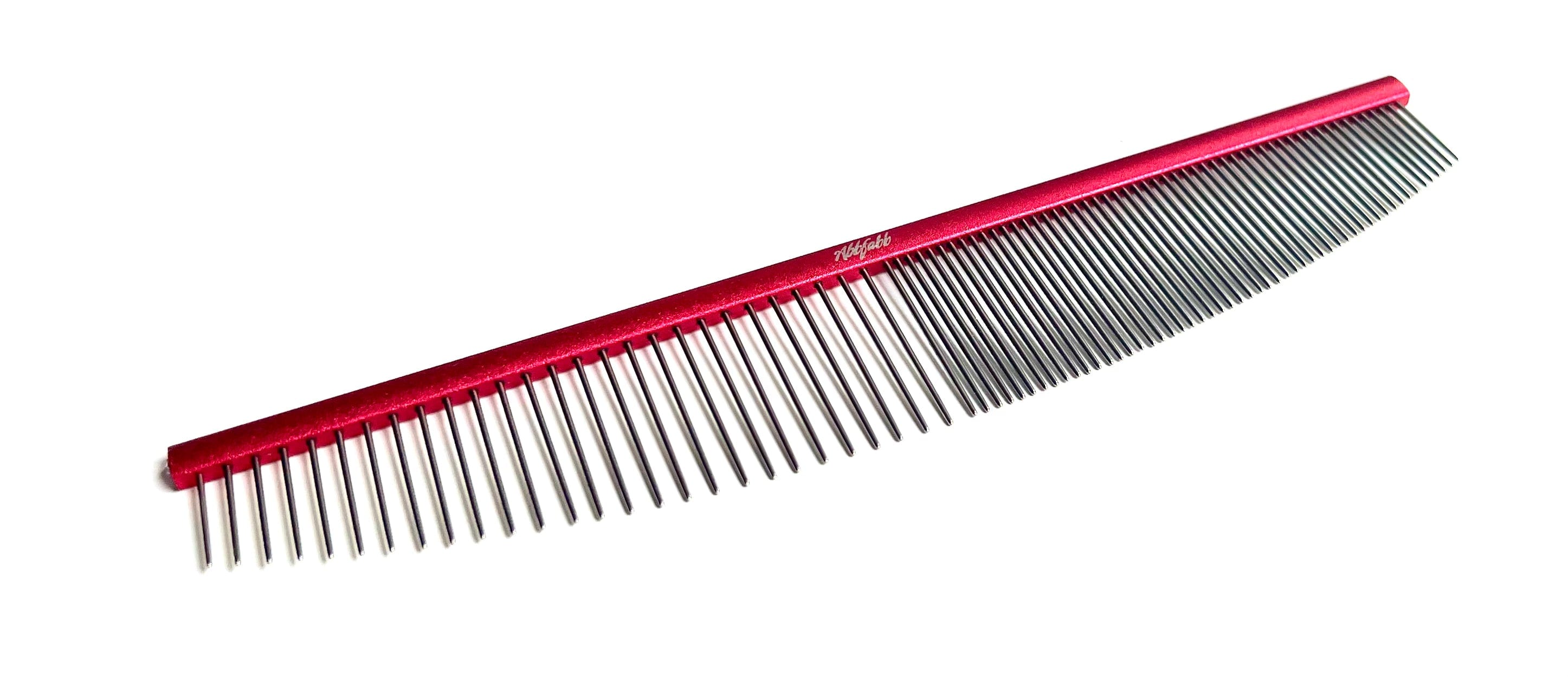 Abbfabb Grooming Scissors 8" Dual Purpose Crescent Comb in red. Moon comb for dog grooming 