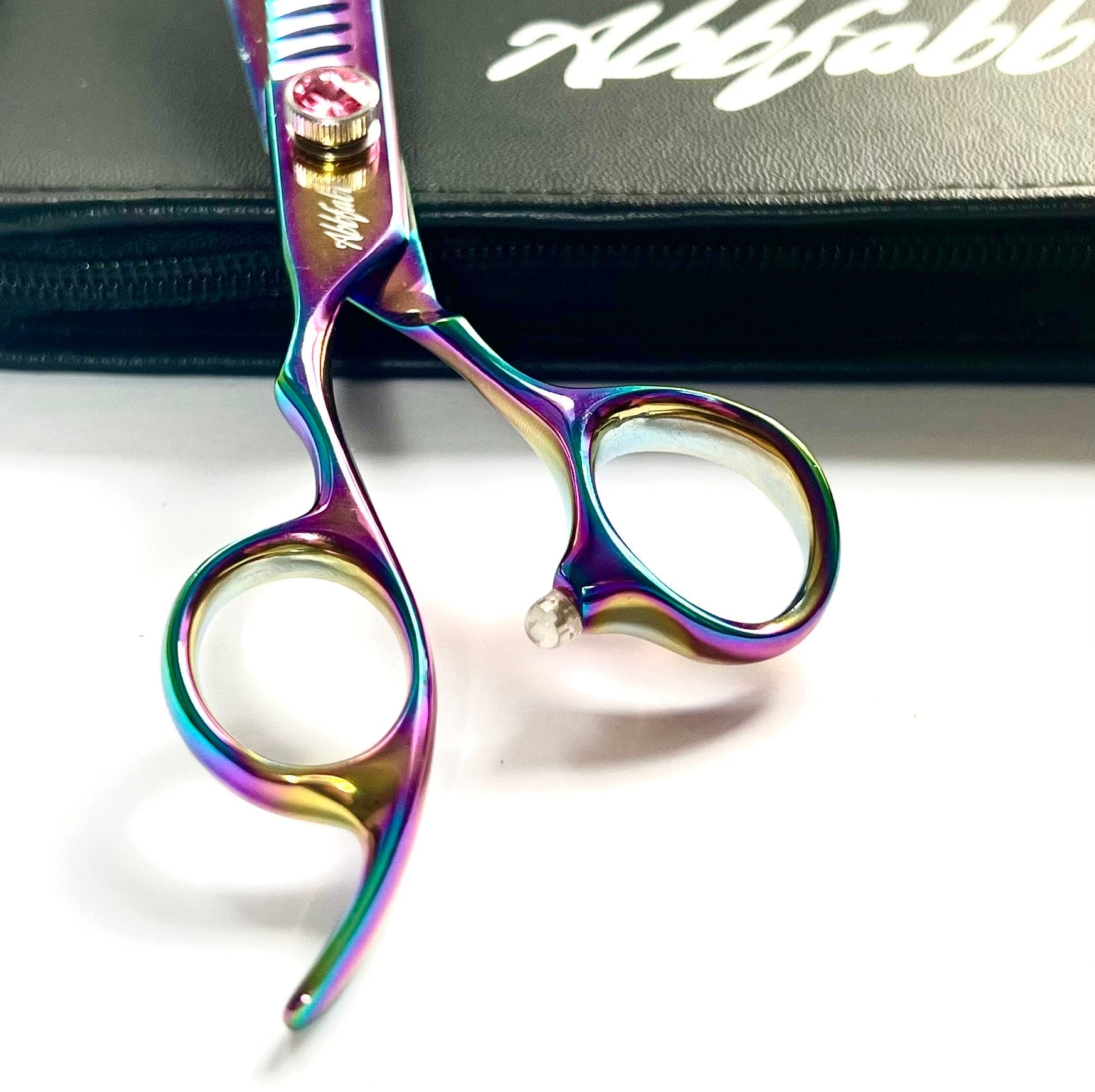 Abbfabb Grooming Scissors Ltd Left Handed 7" 18 Teeth Rainbow Kissed Texturising Dog Grooming Scissor 