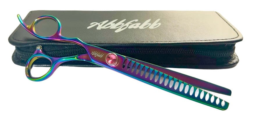 Abbfabb Grooming Scissors Ltd Left Handed 7" 18 Teeth Rainbow Kissed Texturising Dog Grooming Scissor 