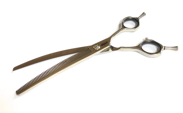 Abbfabb Grooming Scissors Ltd 7" 60 Micro Serrated Teeth Reversible Curved Blending Dog Grooming Scissor. A 7" Flippable Curved Blending Dog Grooming Scissors 