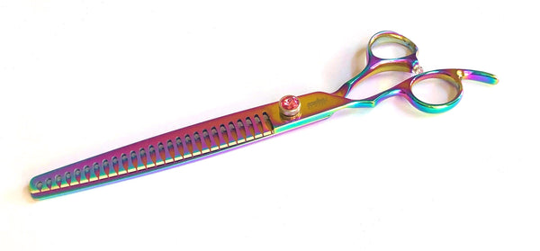 Abbfabb Grooming Scissors Ltd Left Handed 8" Rainbow Kissed 24 Teeth Texturising Dog Grooming Scissor
