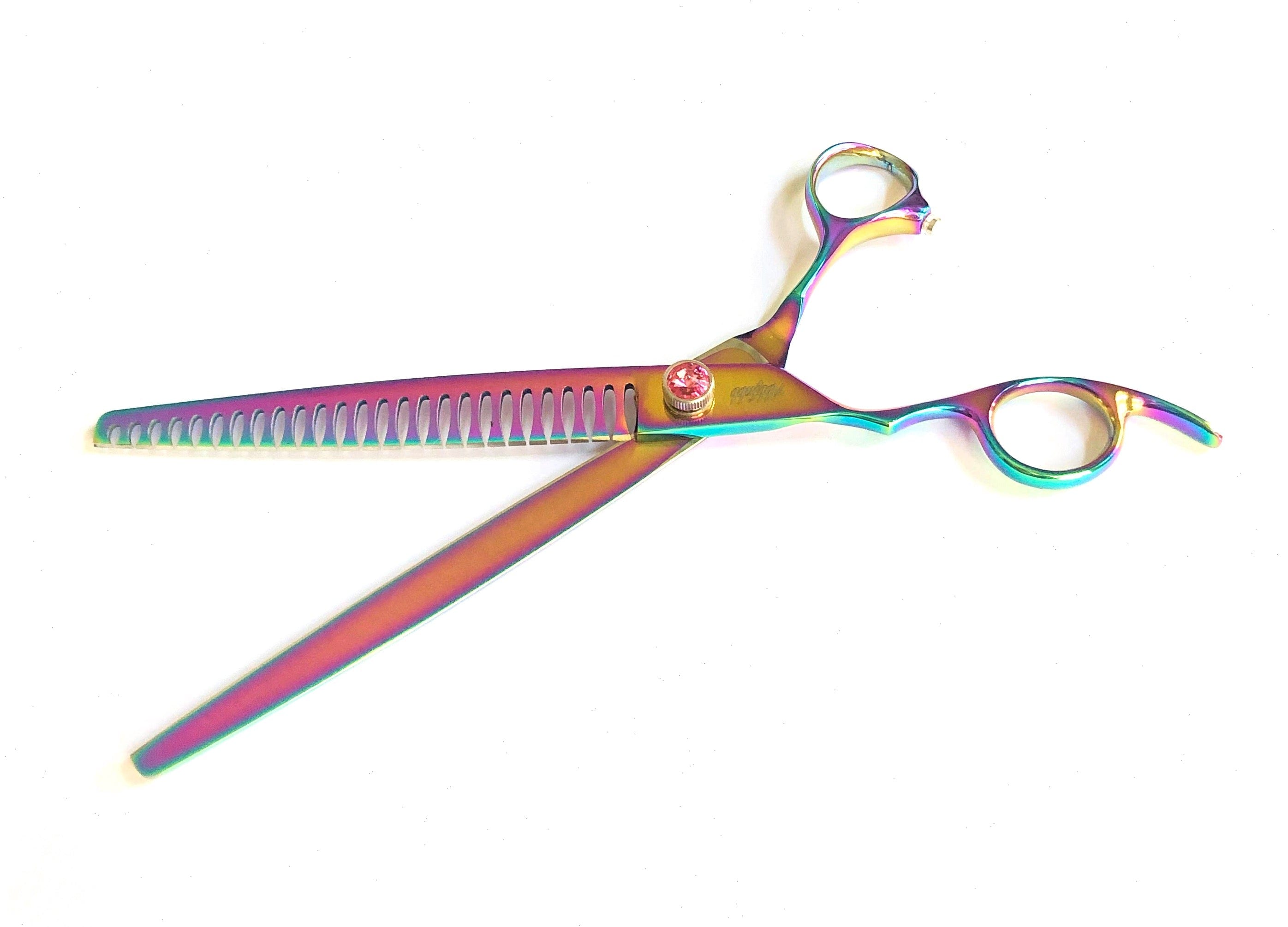 Abbfabb Grooming Scissors Ltd Left Handed 8" Rainbow Kissed 24 Teeth Texturising Dog Grooming Scissor