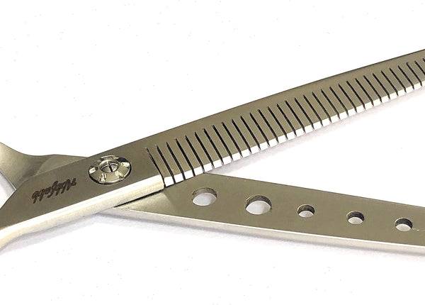 Abbfabb Grooming Scissors Ltd Left Handed 7" 40 Piano Teeth Reversible Thinning Scissor. Left Handed 7" Flippable Straight Fluffer