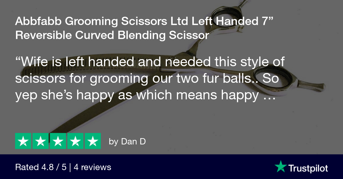 Customer review for Abbfabb Grooming Scissors Ltd Left Handed 7” Reversible Curved Blending Dog Grooming Scissor. Left Handed 7" Flippable Blending Scissor with Micro Serrate Teeth. 