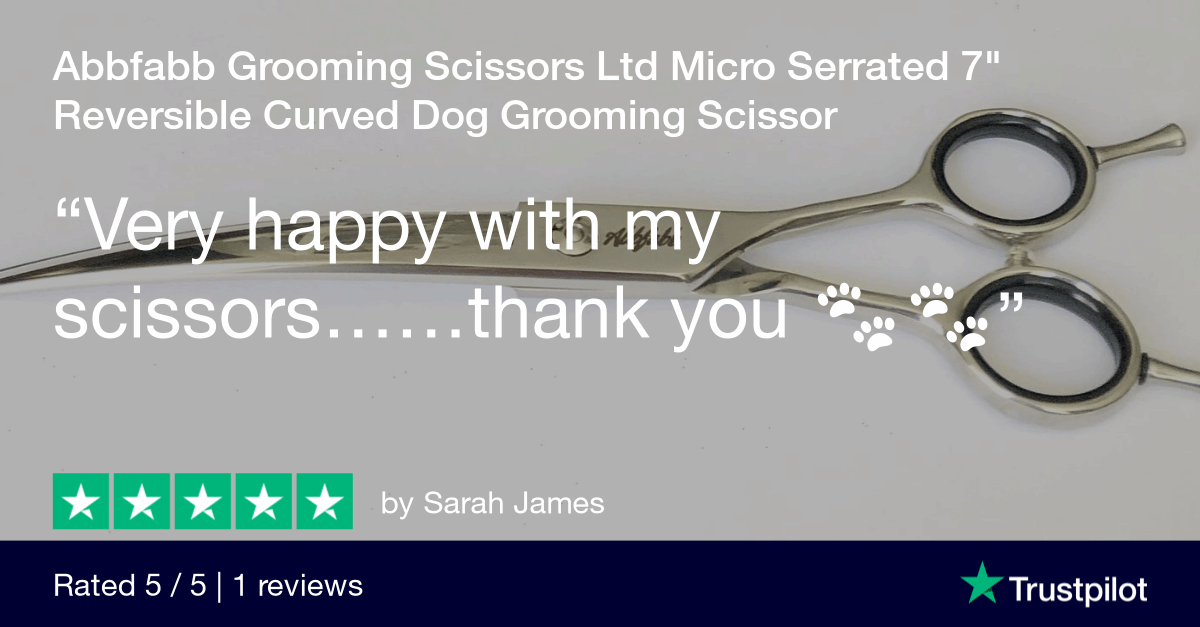 Customer review for Abbfabb Grooming Scissors Ltd 7" Micro Serrated Reversible Curved Dog Grooming Scissor. 7" Flippable micro serrated Asian Fusion Curved Scissor. Muzzle Maker