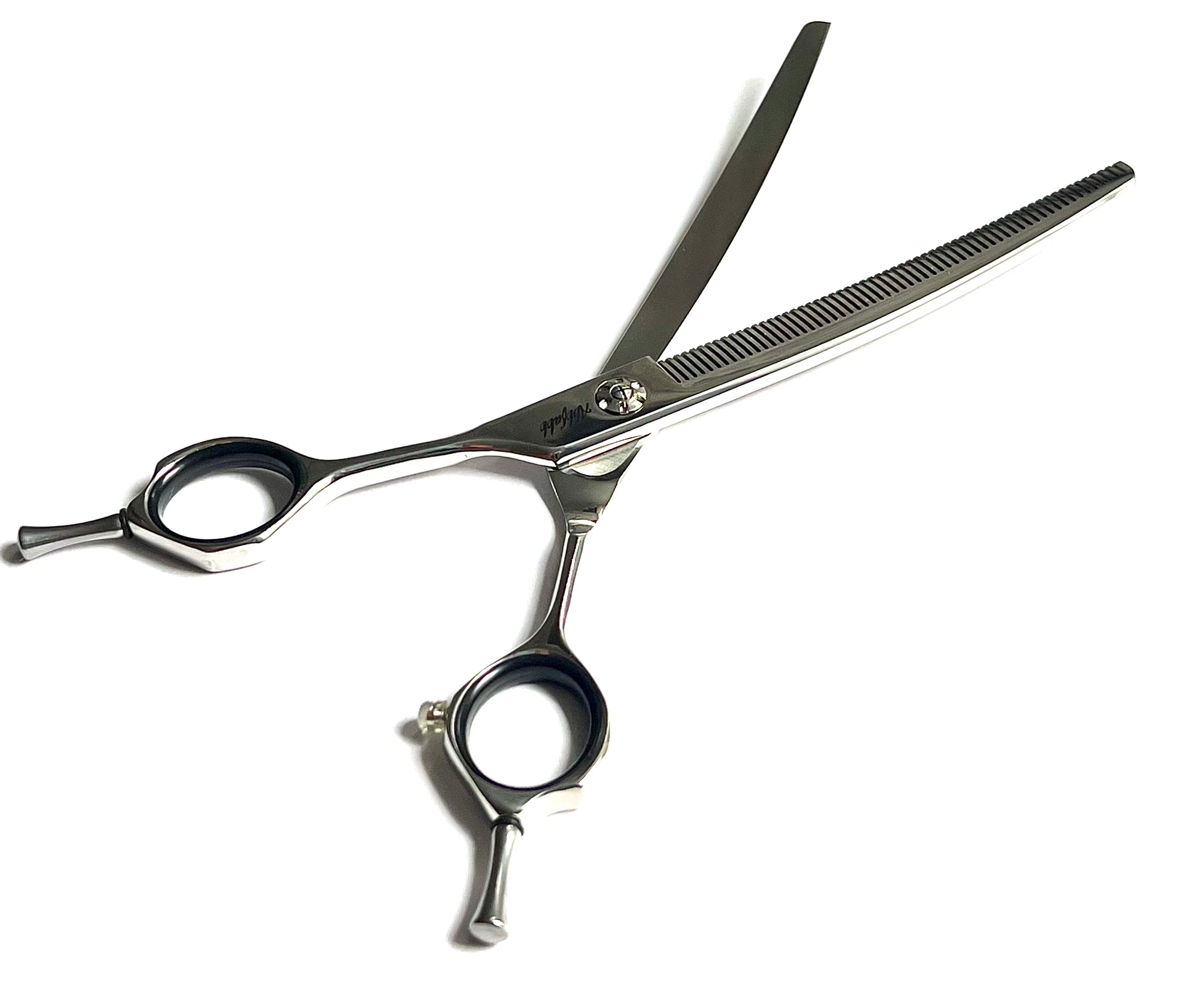 Abbfabb Grooming Scissors Ltd Left Handed 7” Reversible Curved Blending Dog Grooming Scissor. Left Handed 7" Flippable Blending Scissor with Micro Serrate Teeth. 