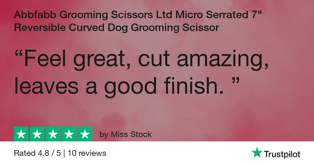Customer review for Abbfabb Grooming Scissors Ltd 7" Micro Serrated Reversible Curved Dog Grooming Scissor. 7" Flippable micro serrated Asian Fusion Curved Scissor. Muzzle Maker