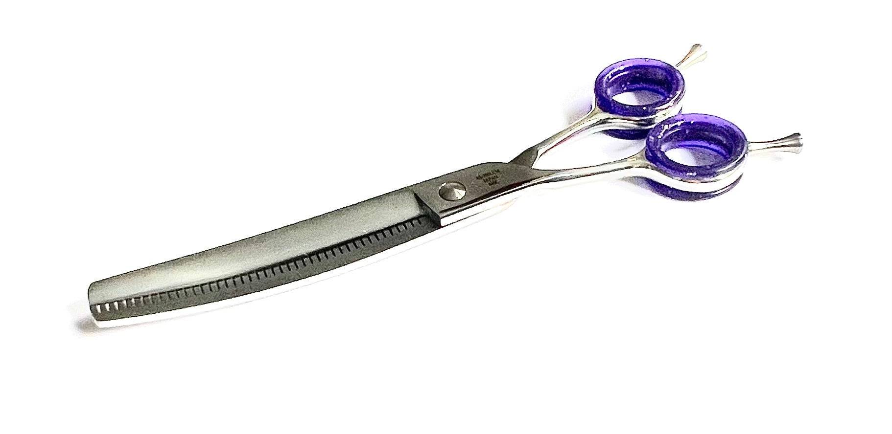 Abbfabb Grooming Scissors Ltd Left Handed 7" 40 Piano Teeth Reversible Curved Thinning Scissor. Left Handed 7" Flippable Curved Fluffer.