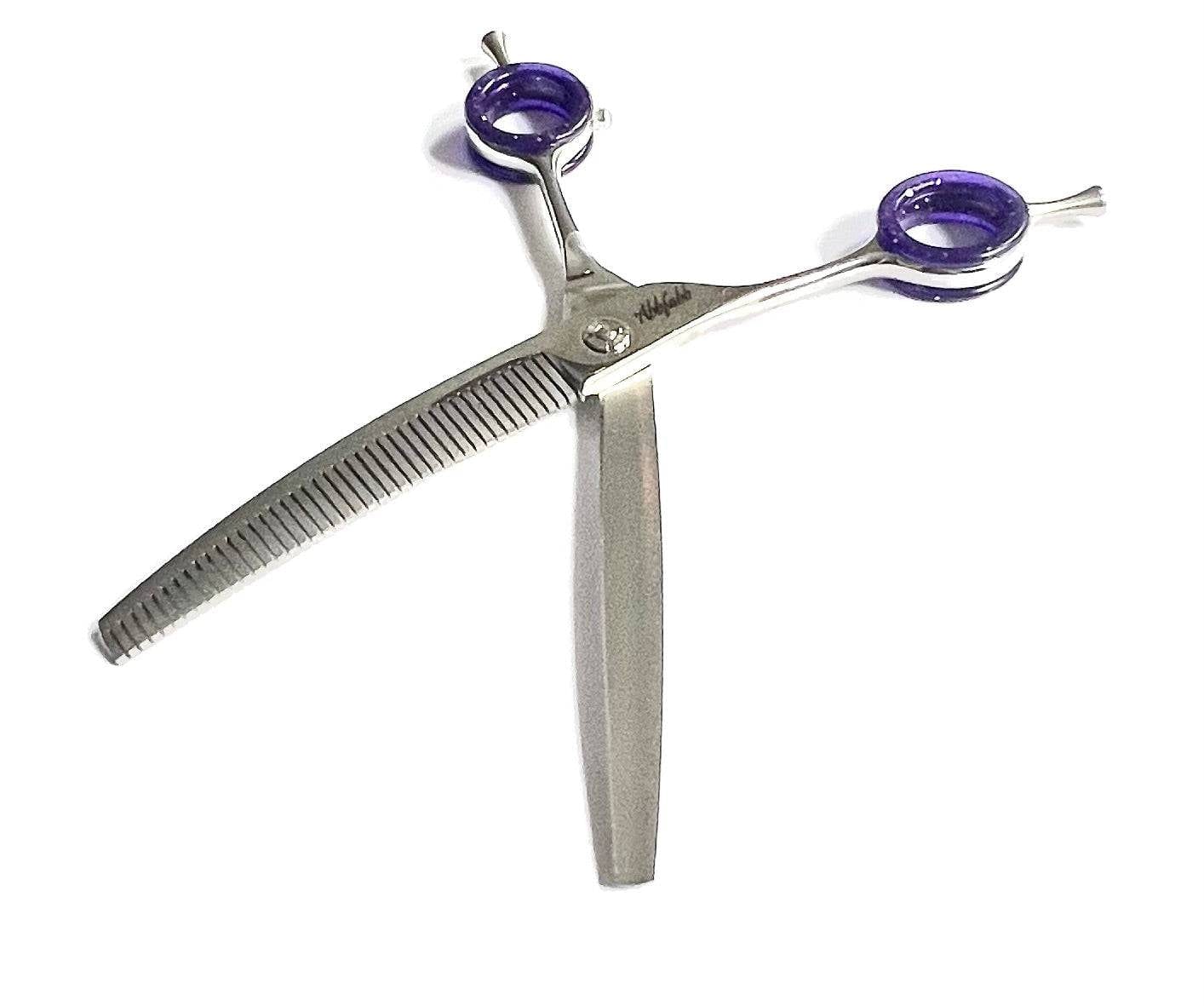 Abbfabb Grooming Scissors Ltd Left Handed 7" 40 Piano Teeth Reversible Curved Thinning Scissor. Left Handed 7" Flippable Curved Fluffer.