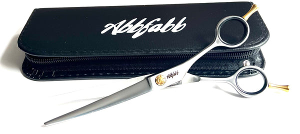 Abbfabb Grooming Scissors Ltd 7" Micro Serrated Reversible Curved Dog Grooming Scissor. 7" Flippable micro serrated Asian Fusion Curved Scissor. Muzzle Maker